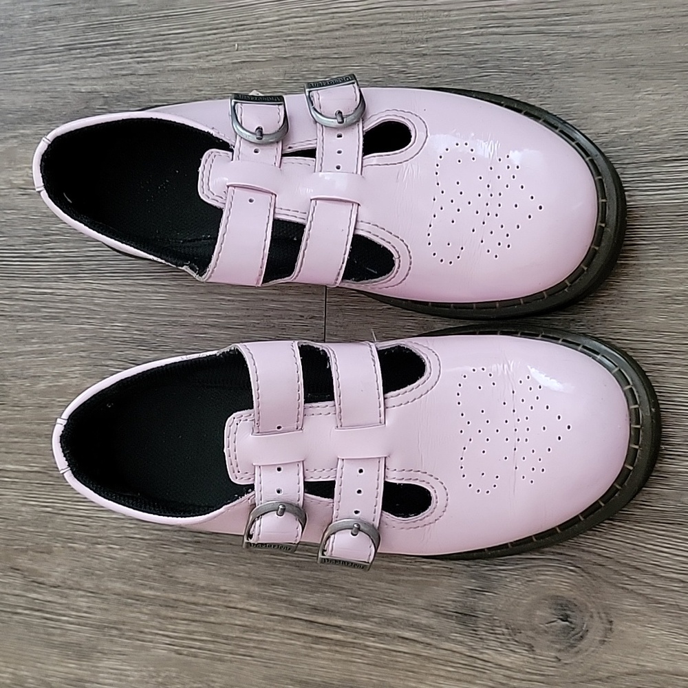 Pink patent Dr Marten Double Buckle Mary Janes US 6, UK 4